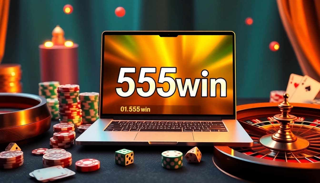Experience thrilling gameplay with 555win at a luxurious online casino featuring poker chips and roulette.
