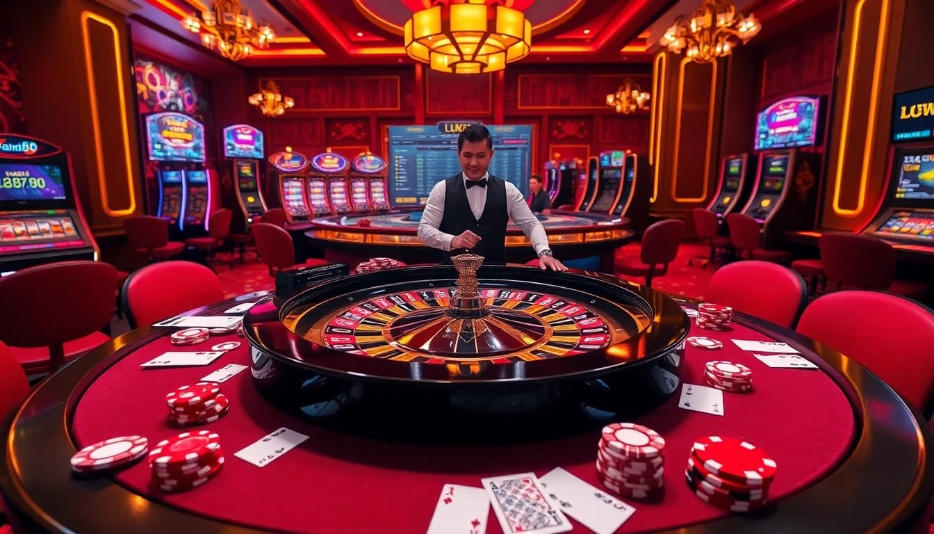 Experience the excitement of LUCK8 at a vibrant casino table filled with cards and chips.