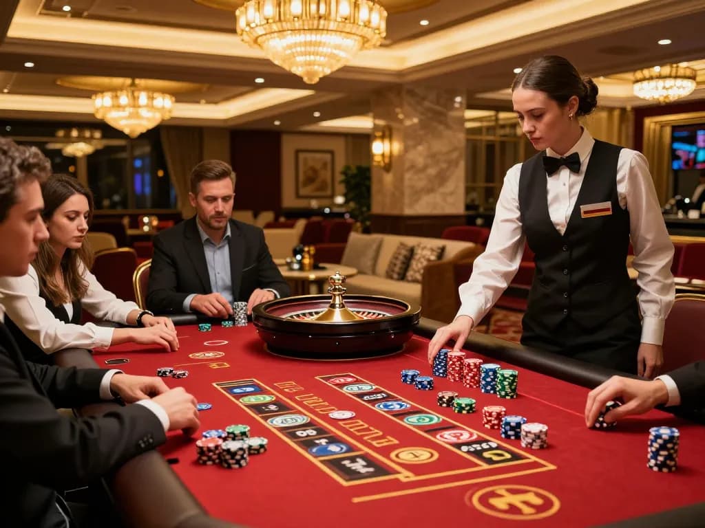 SC88 players eagerly betting at roulette table in upscale casino setting, vibrant atmosphere