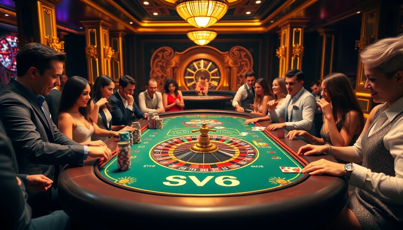 Experience thrilling bets at SV66's luxurious casino games filled with vibrant poker chips and excitement.