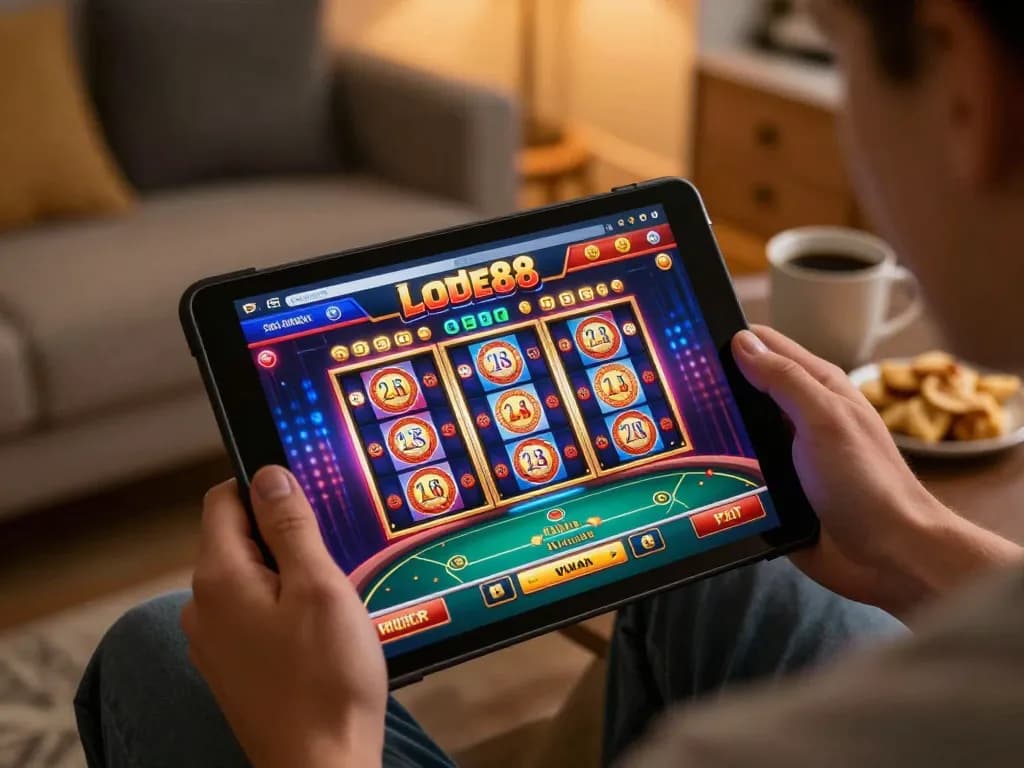 Engaging online gaming experience at lode88 showcases vibrant casino graphics and relaxed atmosphere.