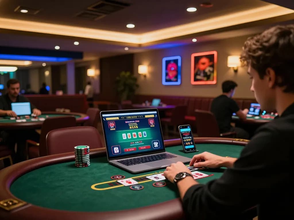 Engaging gameplay on HM88 live dealer blackjack, with laptop and casino app within a cozy home setting