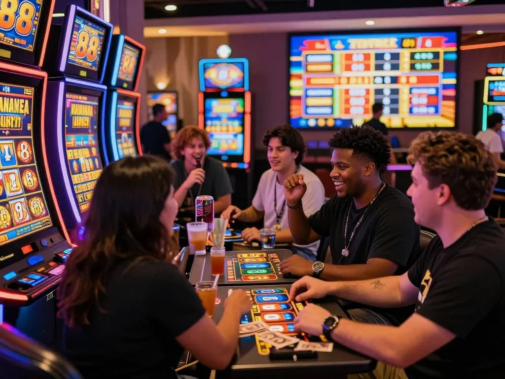 Exciting gaming moment playing lucky88 slots in a lively casino atmosphere.
