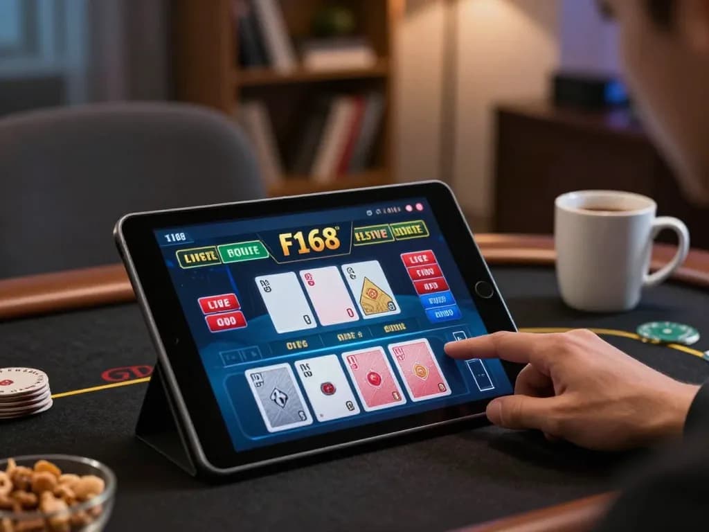 Enjoy a live dealer blackjack experience on f168's platform in a cozy home setting.