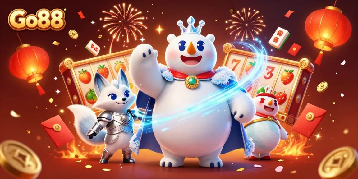 Win big with Go88 at an ultra-detailed 3D casino scene filled with vibrant slot game elements.