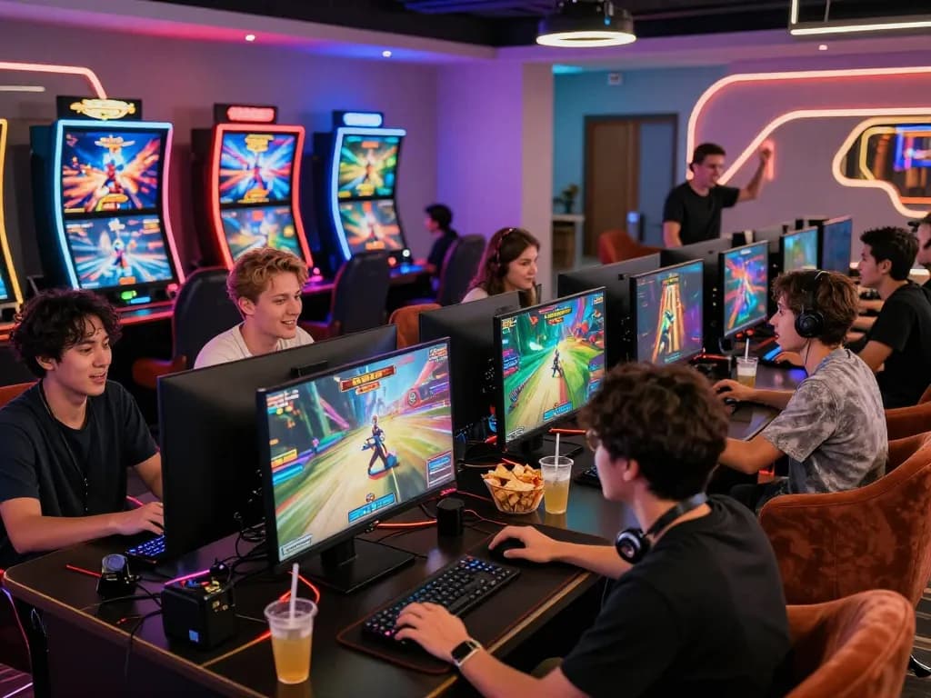 Exciting scene at trang chủ gg88 with friends enjoying diverse gaming experiences in a vibrant online casino atmosphere