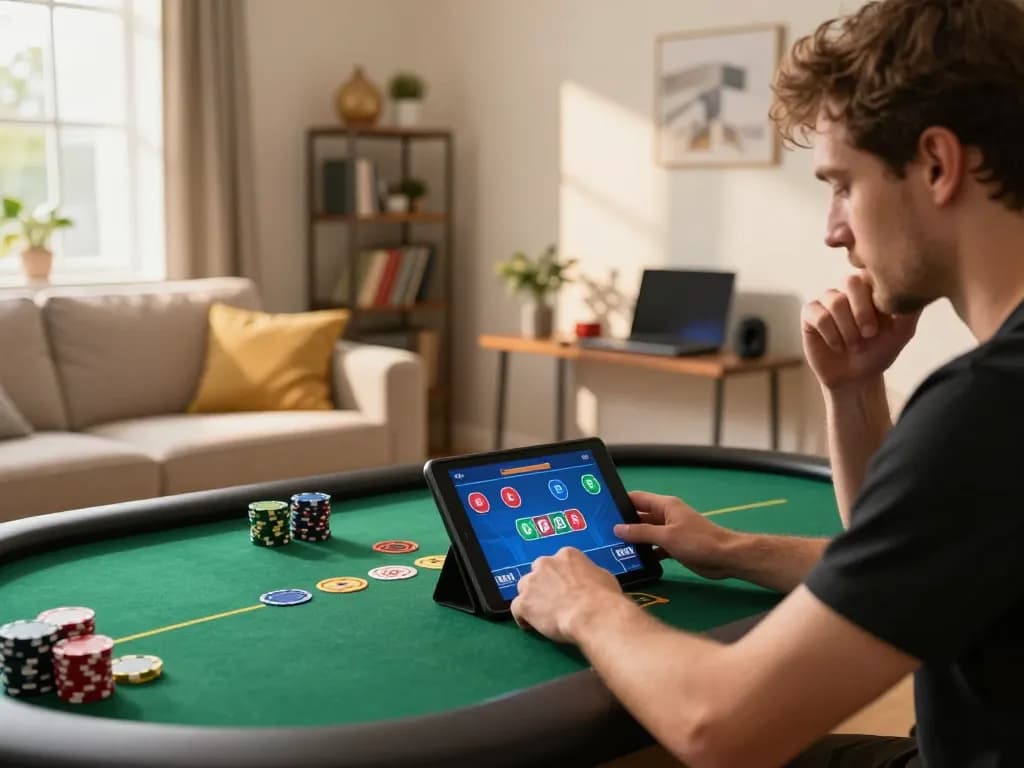 Player engaging with SC88 Link in an online poker game during cozy home session