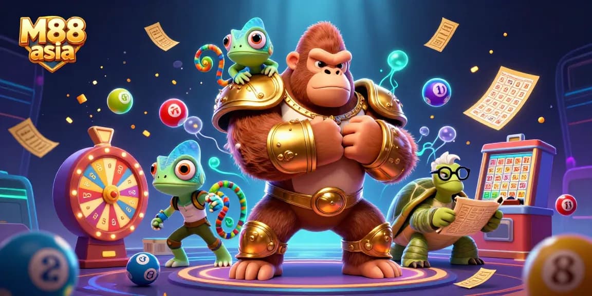 Experience thrilling gameplay with M88 asia, featuring dynamic lottery balls and festive casino elements.