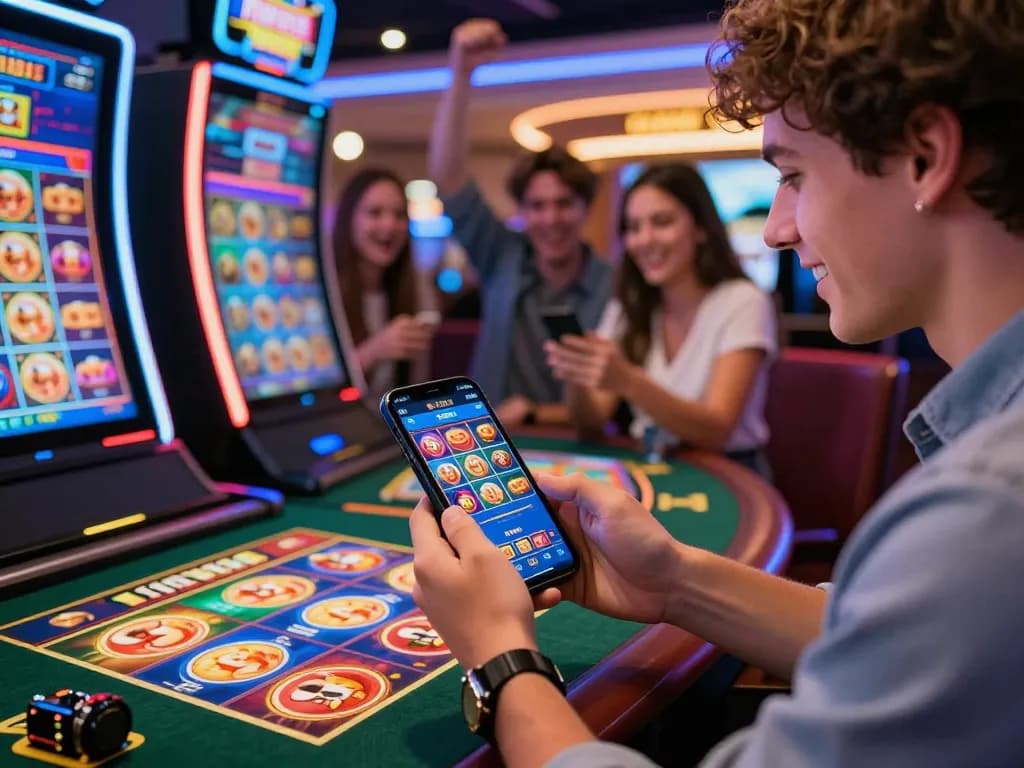 Engaged user exploring SC88 mobile app with vibrant casino games.