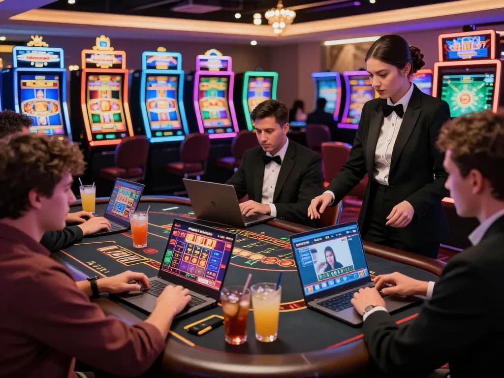 Alev Casino 664 vibrant online gaming scene with players enjoying live dealer games and diverse slots, showcasing excitement and engagement.
