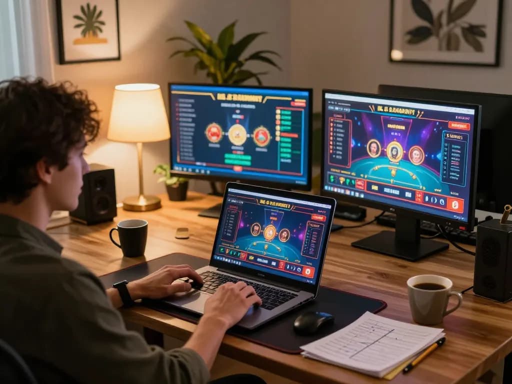 Engaging in online casino gaming at XX88 with live dealer games and stylish decor.