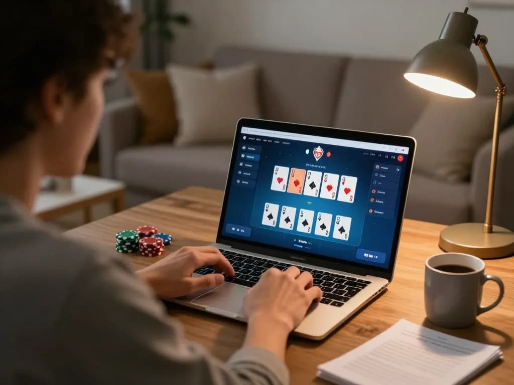 Engaging in online poker strategy while playing tt88 nohu, focusing on winning cards.