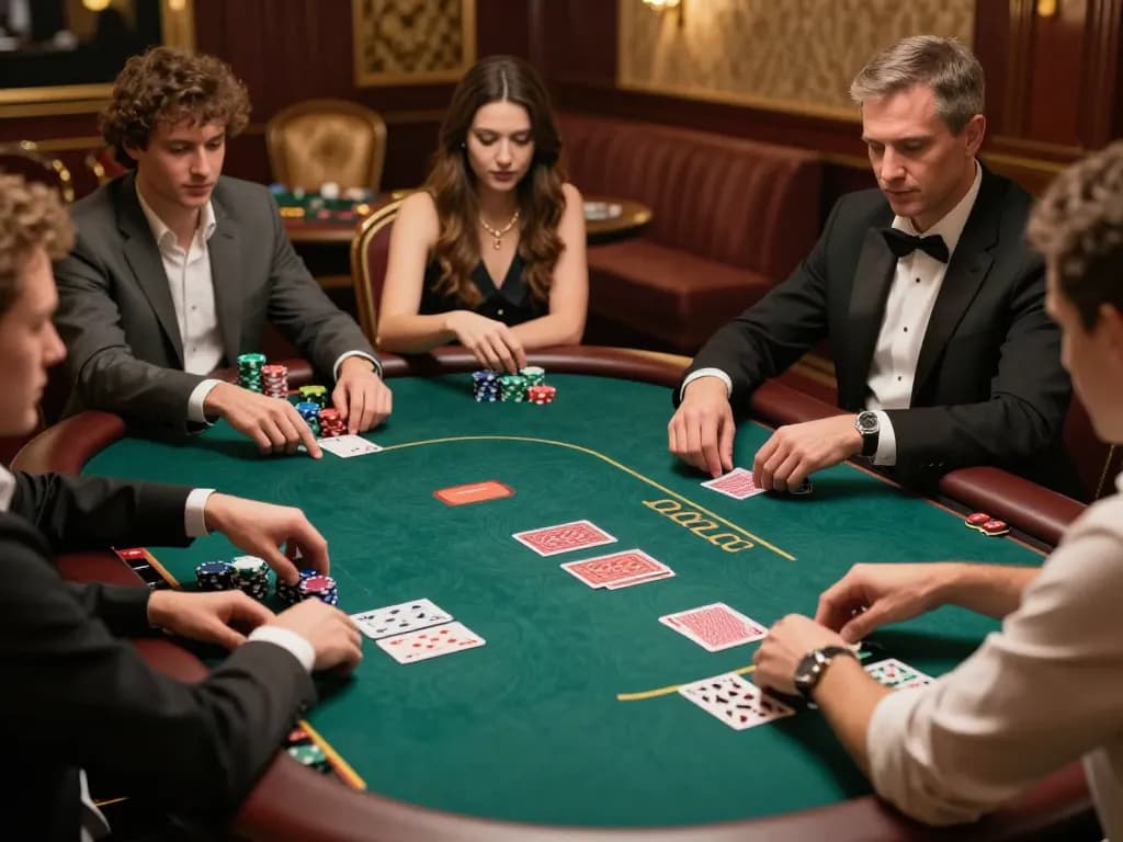 Players engaging in strategic decisions at a macan33 poker table, highlighting the thrill of competitive gameplay.