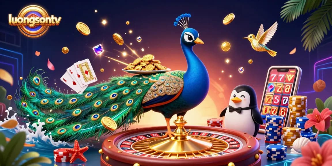 Place bets on luongsontv while watching 3D cartoon peacock thrive amidst casino glamour.