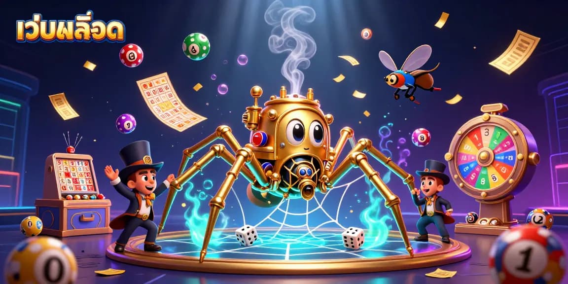 Engage in thrilling เว็บสล็อต gameplay with a whimsical 3D steampunk spider and vibrant casino elements
