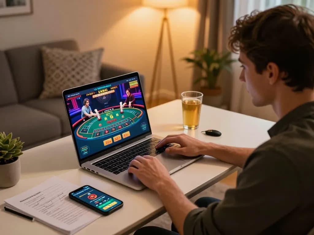 Player engaging with Siti non AAMS through live dealer online casino gaming from home.