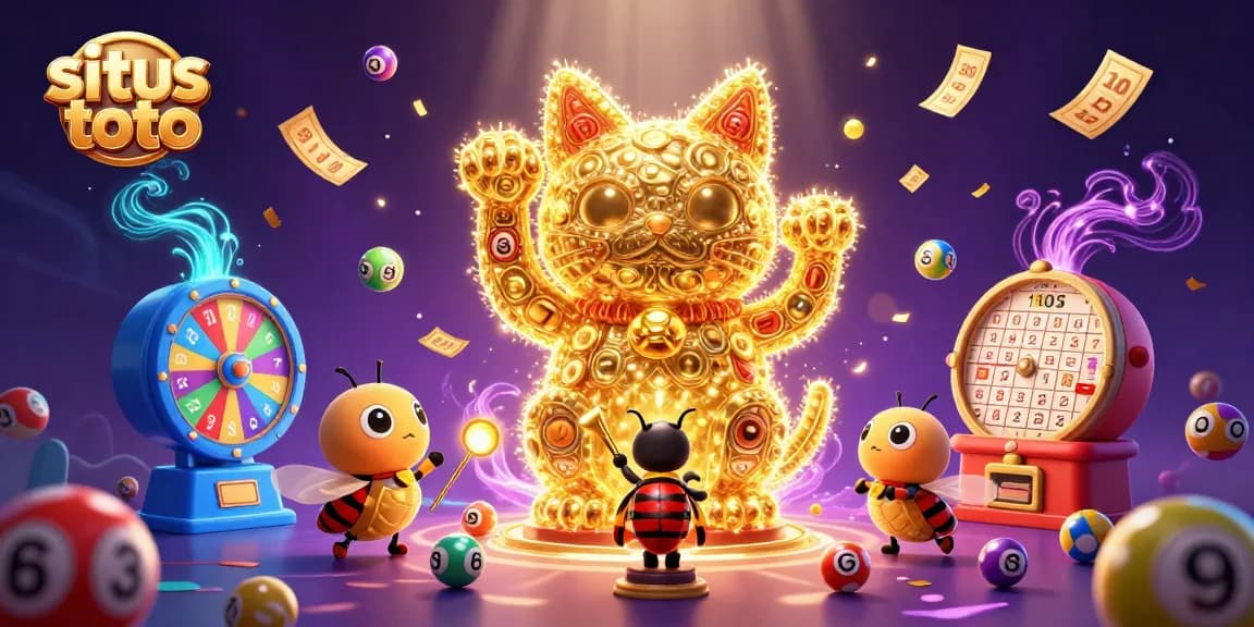 Experience situs toto with vibrant lottery elements and a festive lucky cat design.