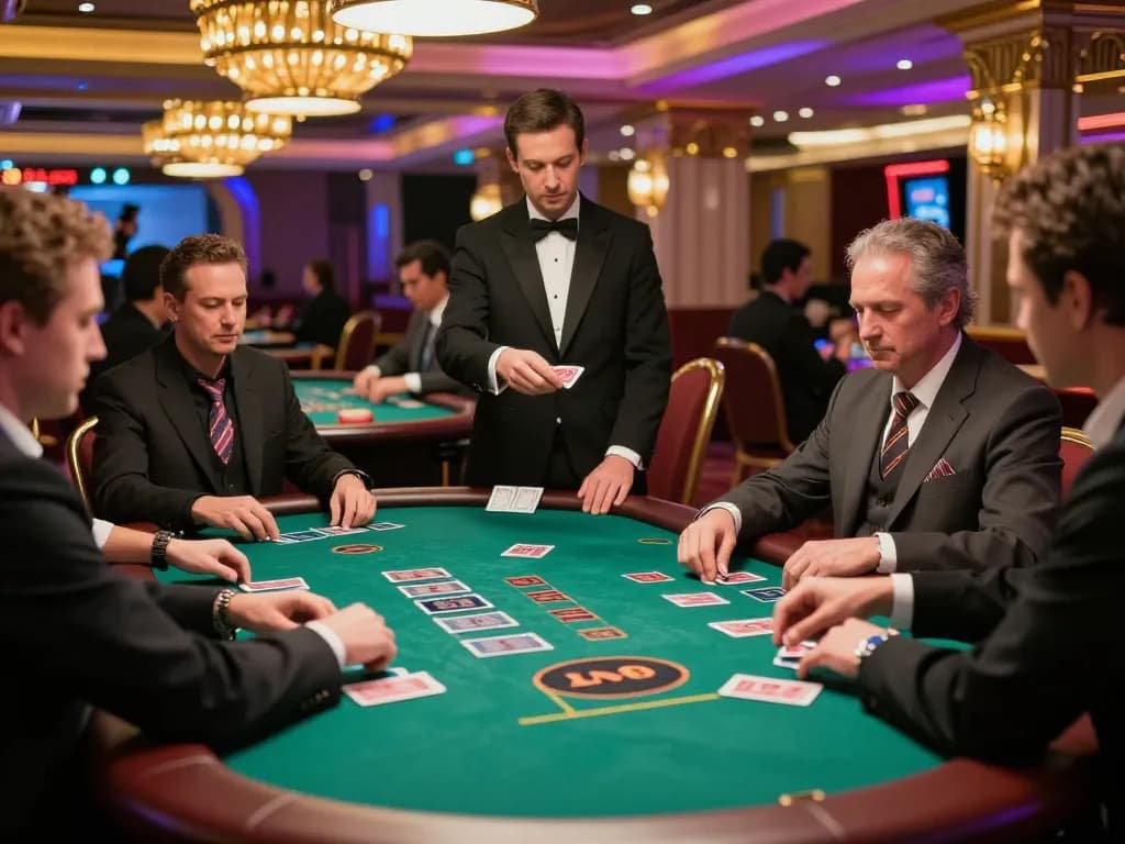 Experience the excitement at lc88 with players engaging in intense blackjack gameplay on a stylish casino floor.