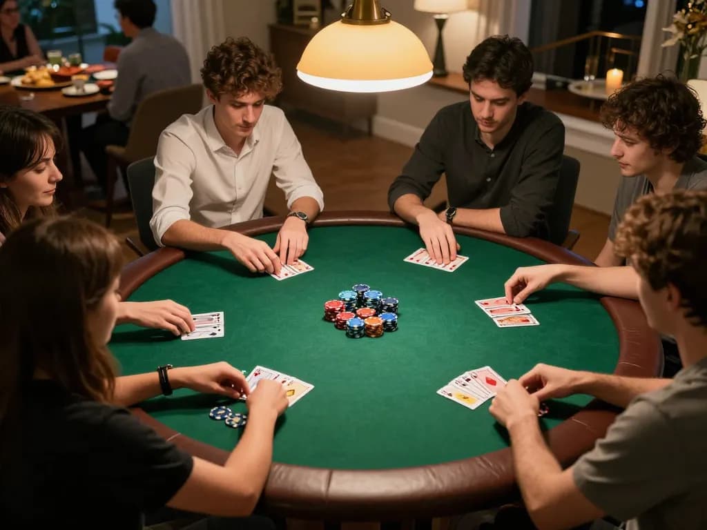 Engaged players at a credit card casino poker night, showcasing strategy and friendly competition.