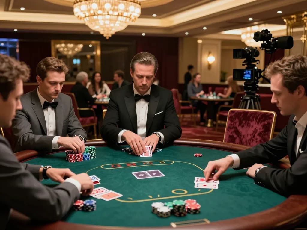 ผู้เล่นกำลังวางกลยุทธ์ที่โต๊ะโป๊กเกอร์ในบรรยากาศคาสิโนหรูที่แสดงถึงการเล่นเกมขั้นสูงที่ 11-hd