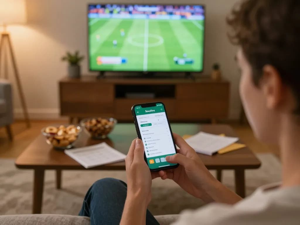 Socolive user placing sports bets on smartphone during a live football match