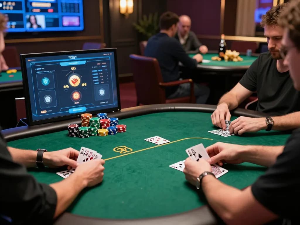 Engaged players enjoying goal123 online poker with strategic gameplay and snacks