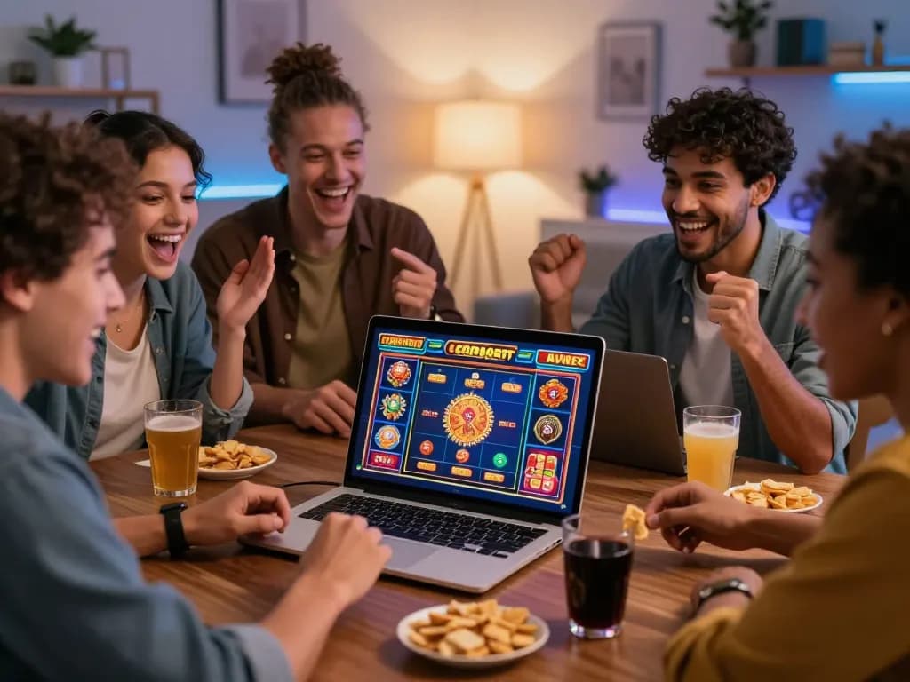 Experience the excitement of Free No Deposit Casinos with friends enjoying online gaming.