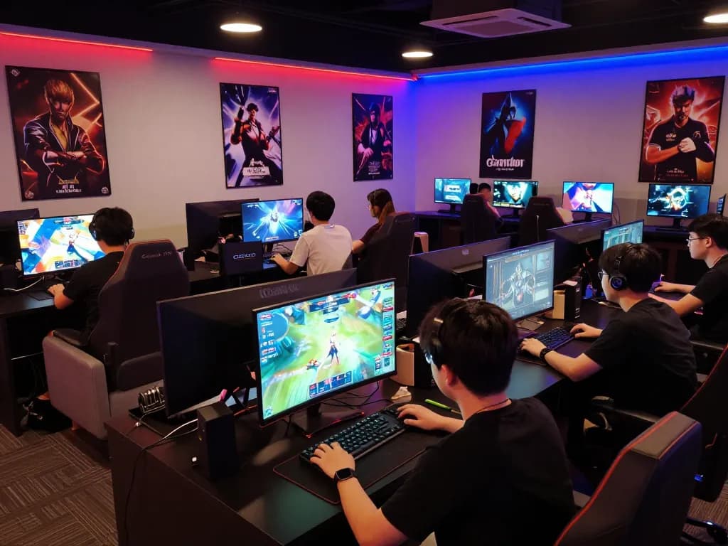 Active environment showcasing esport betting Singapore with players engaged in live betting on screens.