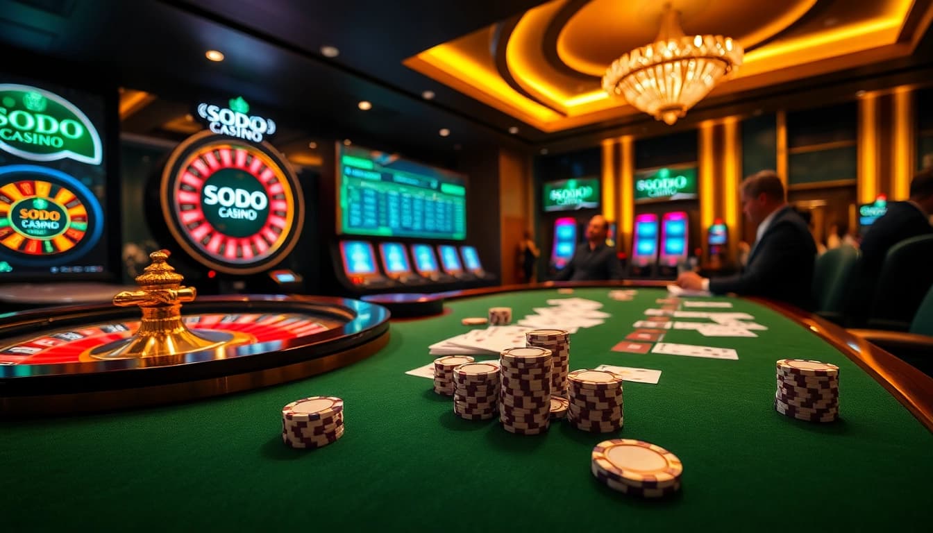 Players engaging in thrilling bets at SODO Casino with vibrant casino ambiance.