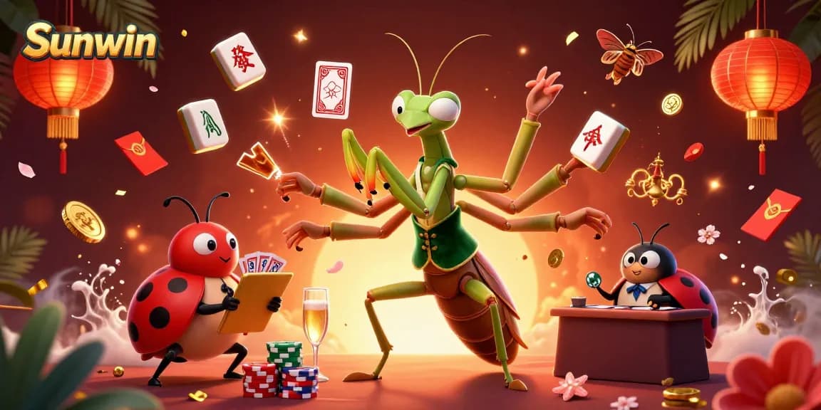 Engage in exciting games at Sunwin with vibrant characters, lively casino elements, and a festive atmosphere.