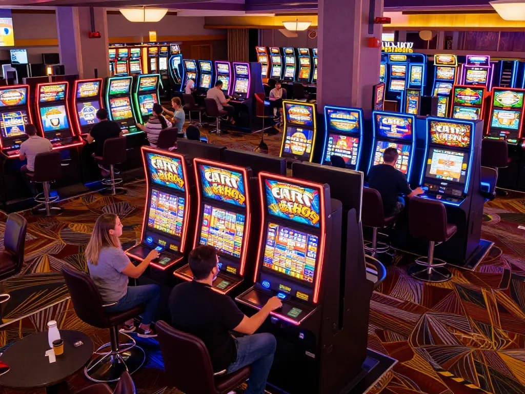 Players enjoy engaging with vibrant slot machines at 23winy casino, creating an exciting atmosphere.