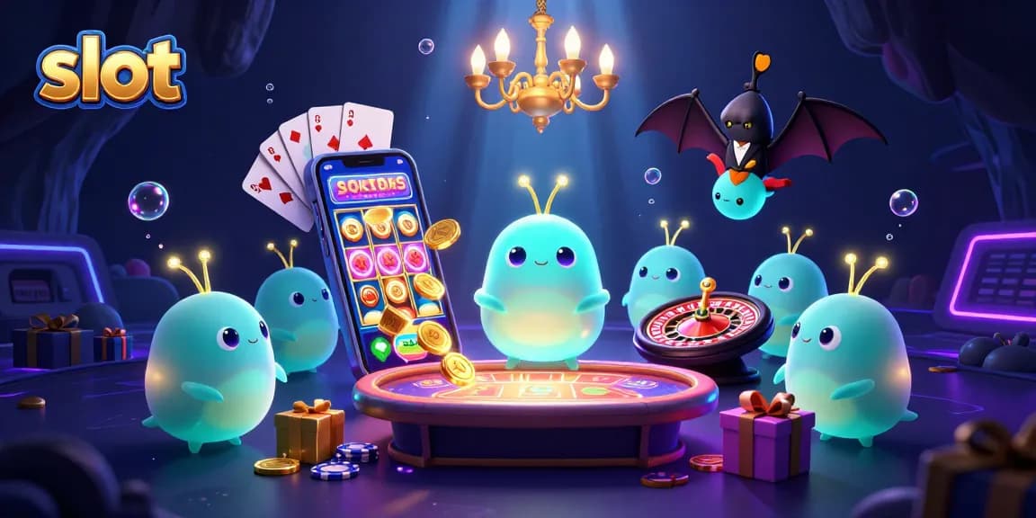 Spin vibrant slot reels with glowworm dealers in a mystical cave casino scene