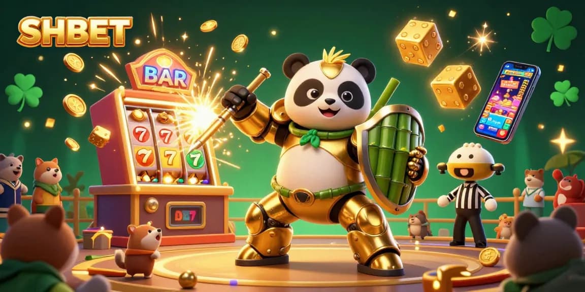 Experience the excitement of SHBET with a dynamic 3D casino illustration showcasing jackpot wins and thrilling gameplay.