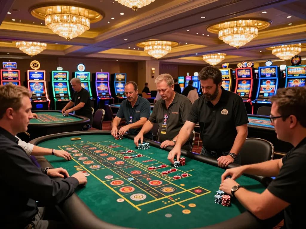 Players engaging in thrilling bets at nhà cái 8xbet roulette tables, showcasing vibrant casino energy.