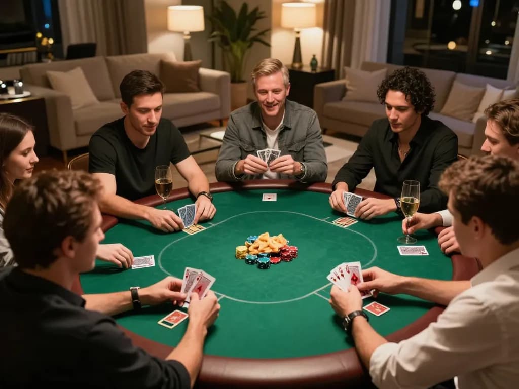 Players engaging in strategy during a home poker game showcasing non gamstop casinos.