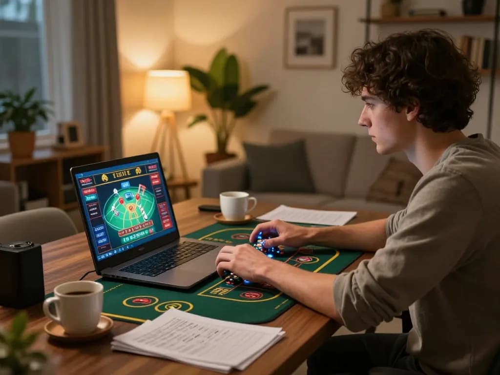 Player engaged in dynamic online gambling experience with lv88, utilizing strategic notes and coffee.