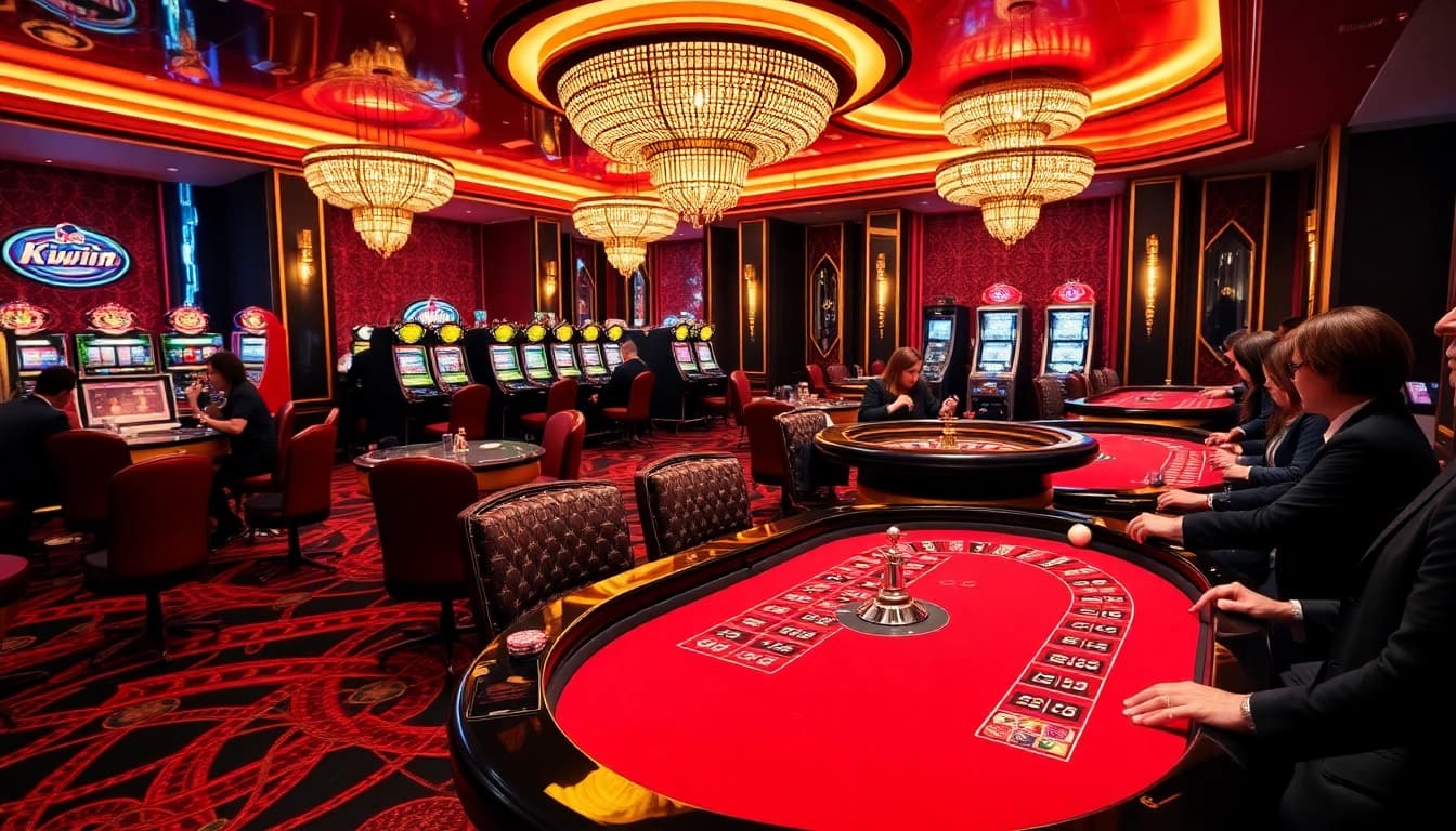 Kkwin players enjoy an exciting round of poker amid a luxurious casino atmosphere