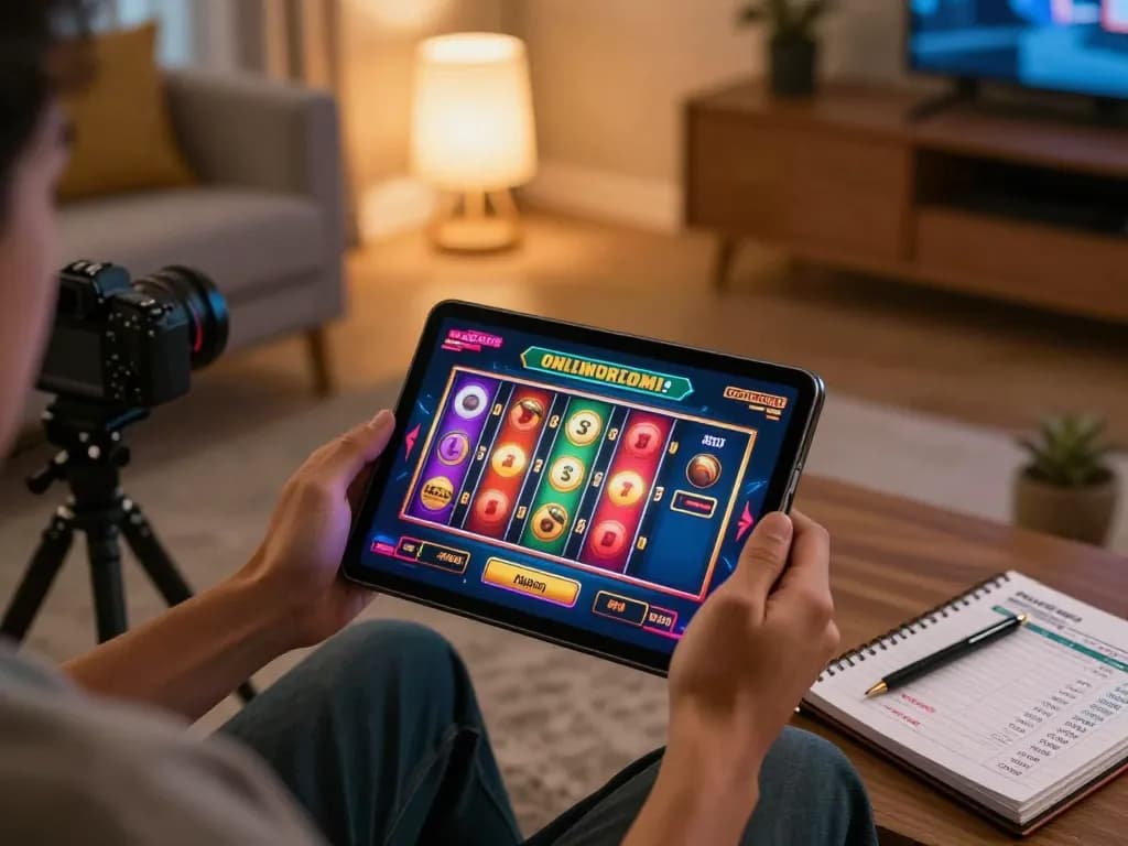 Engaging online gaming experience at https://loto188b.asia/ with a user focused on slot games, showcasing responsible gambling.