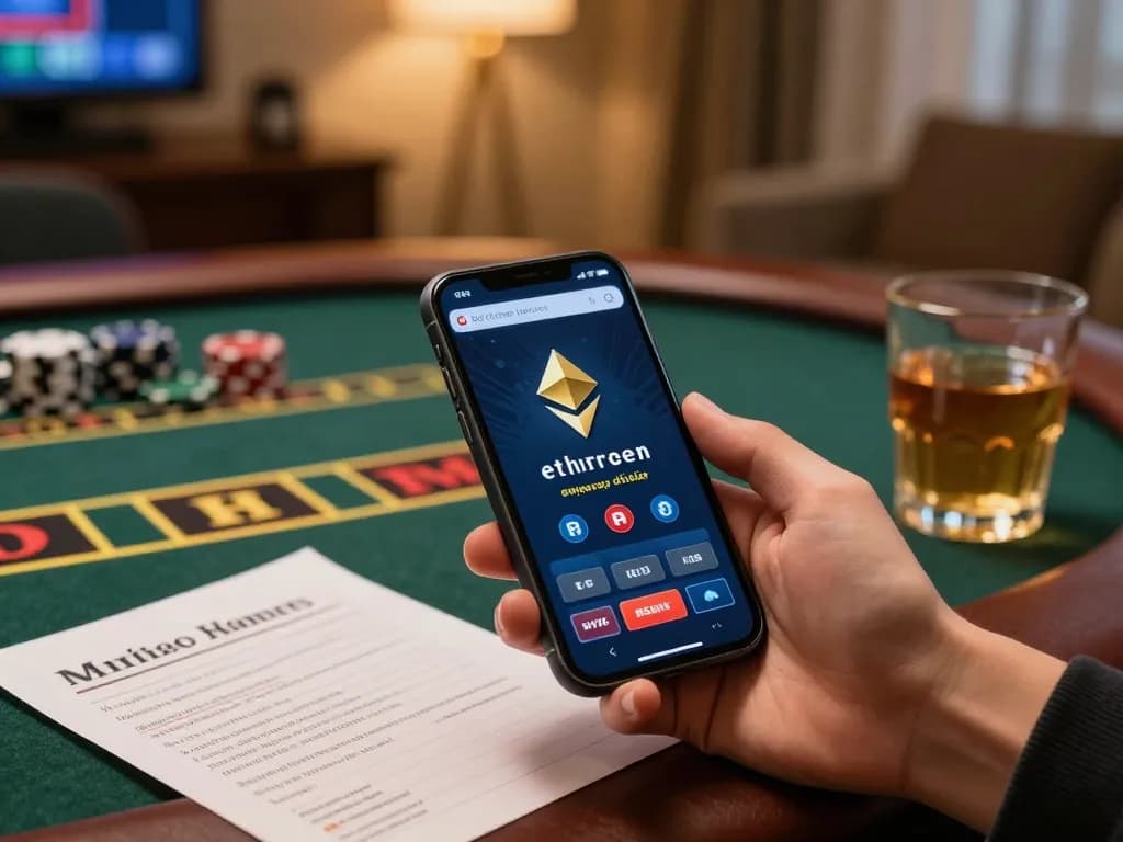 Engaging in ethereum gambling on a smartphone in a cozy home atmosphere.
