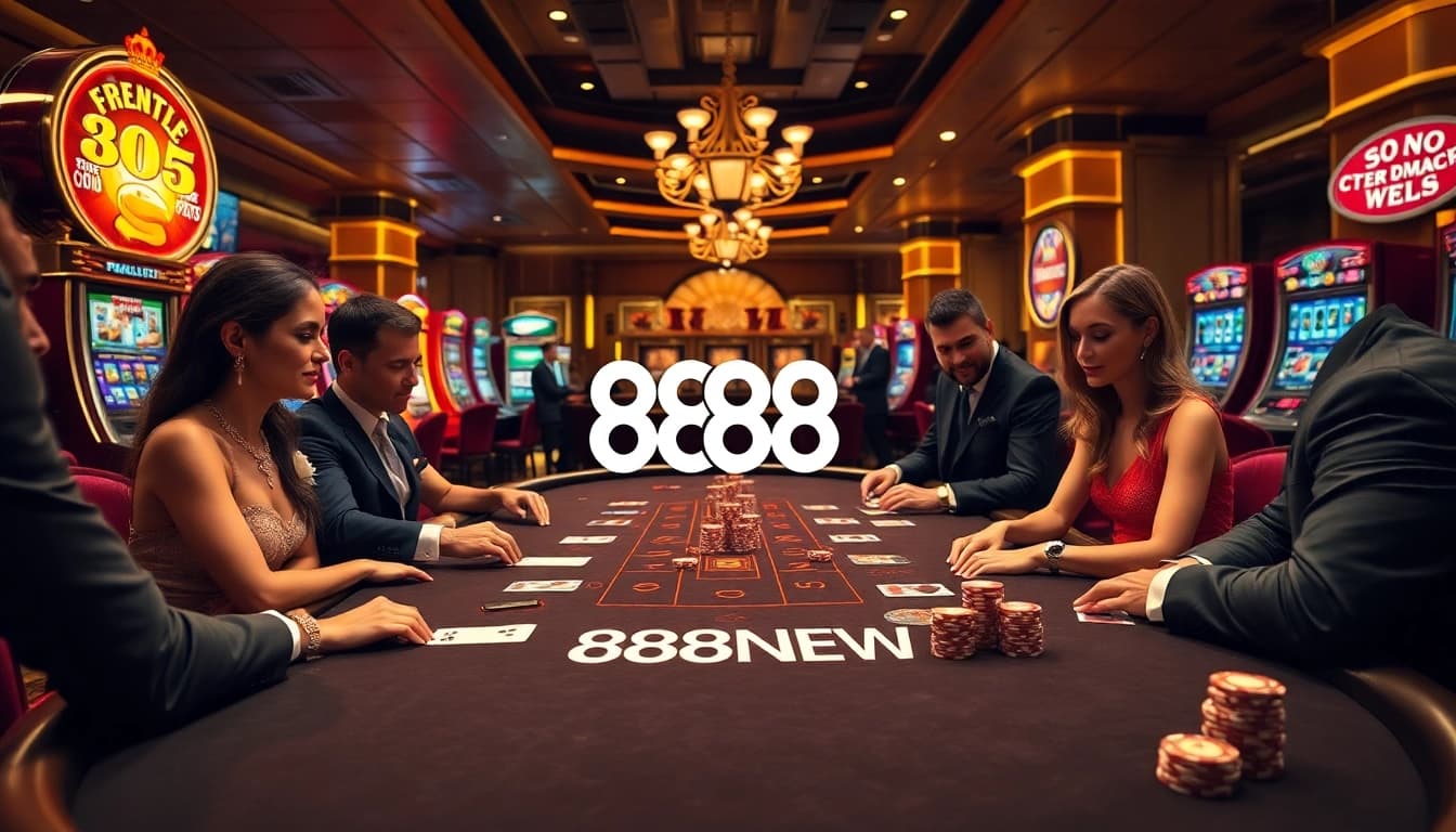 Experience excitement at 888NEW with players engaging in lively blackjack and slot games.