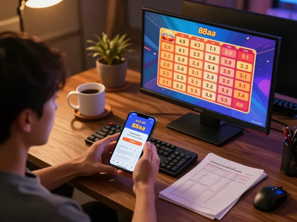 xổ số 88aa betting action displayed on a mobile app, showcasing numbers and gameplay strategy.