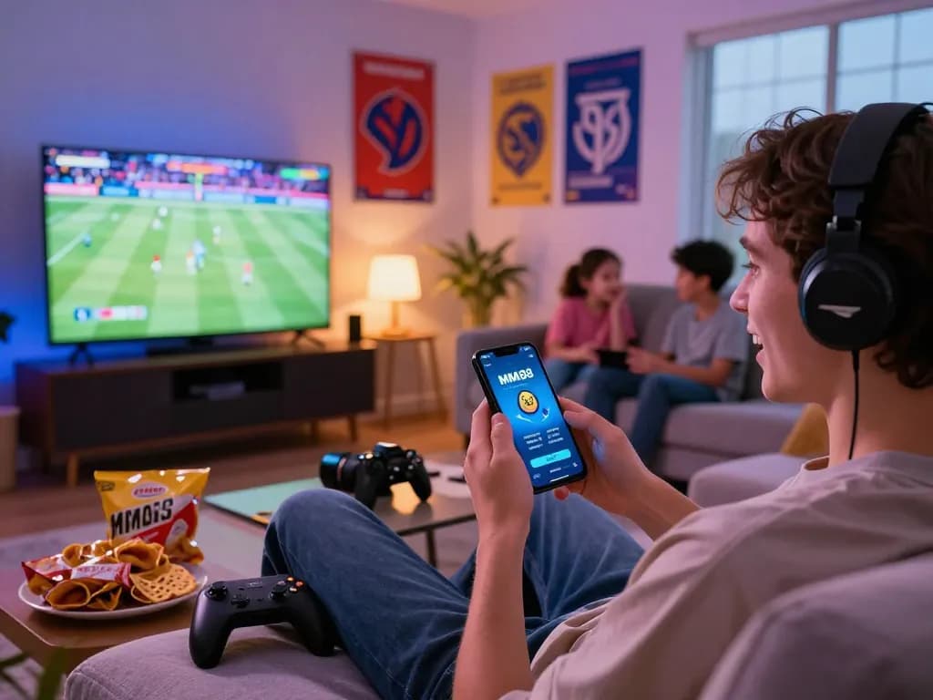 Exciting scene of a person downloading the MM88 tải APP while enjoying a gaming night with friends.