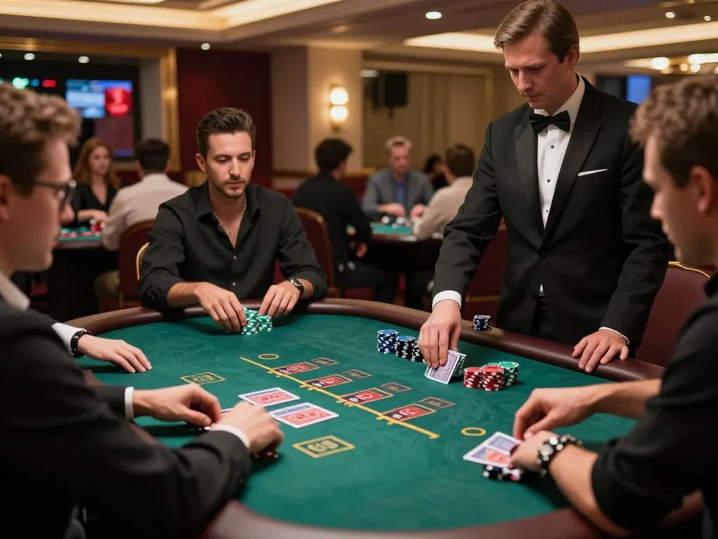 Players enjoying a thrilling blackjack game at Win678 casino, engaging strategy and excitement.