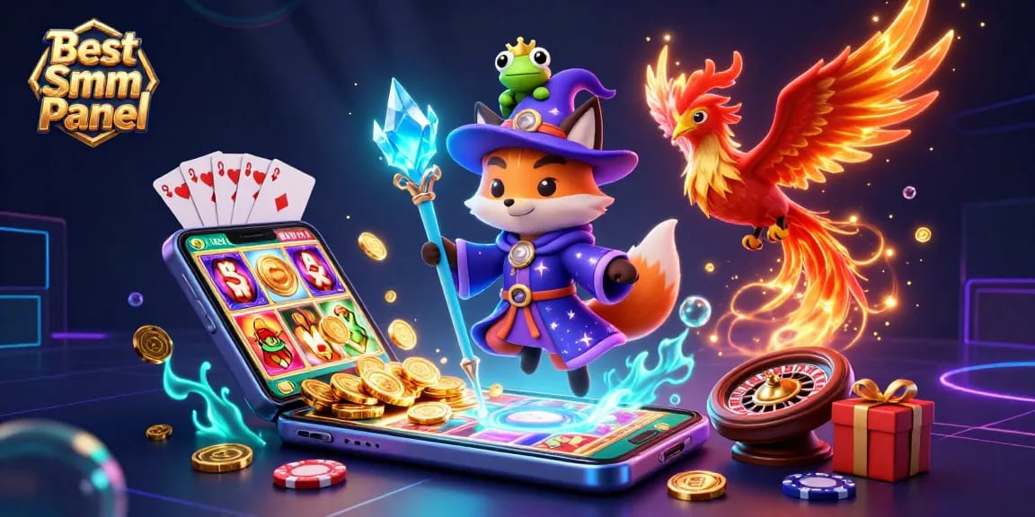 Engage in the Best Smm Panel experience with a wizard fox and phoenix amid exciting slot game action.