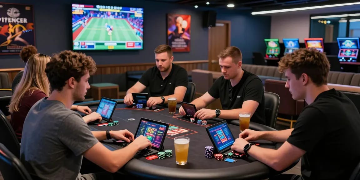 Players enjoying engaging experiences at credit card casinos from https://thebls.org.uk in a lively gaming lounge.