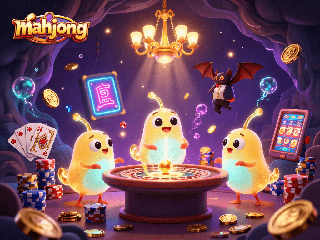 Experience thrilling mahjong gameplay with friends in this vibrant casino scene full of excitement.
