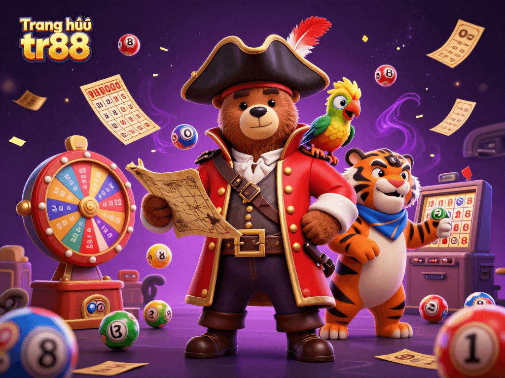 Experience the thrill of Trang chủ tr88 with vibrant lottery elements and engaging characters in a festive digital casino.