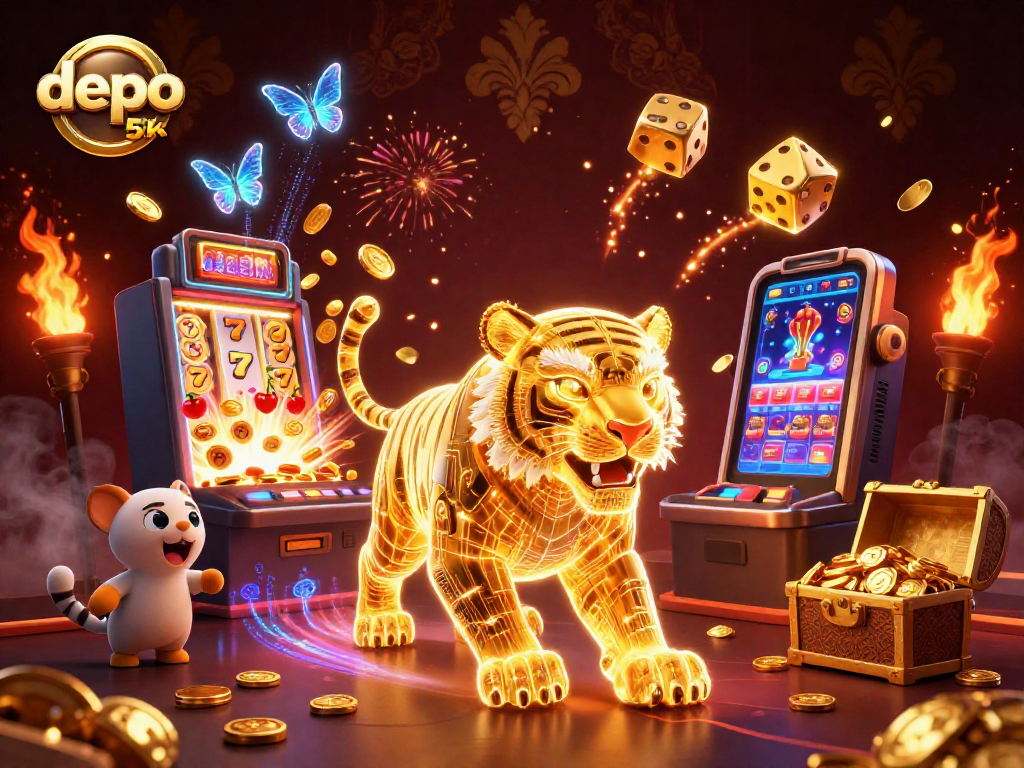 Experience thrilling casino action with depo 5k in this vibrant digital landscape illustration.