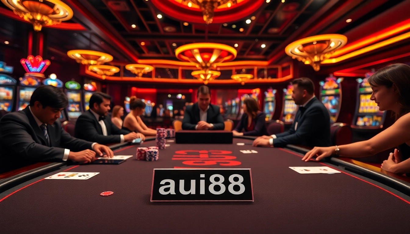 Engaged players at an au88 casino table with vibrant poker chips and exciting gameplay.