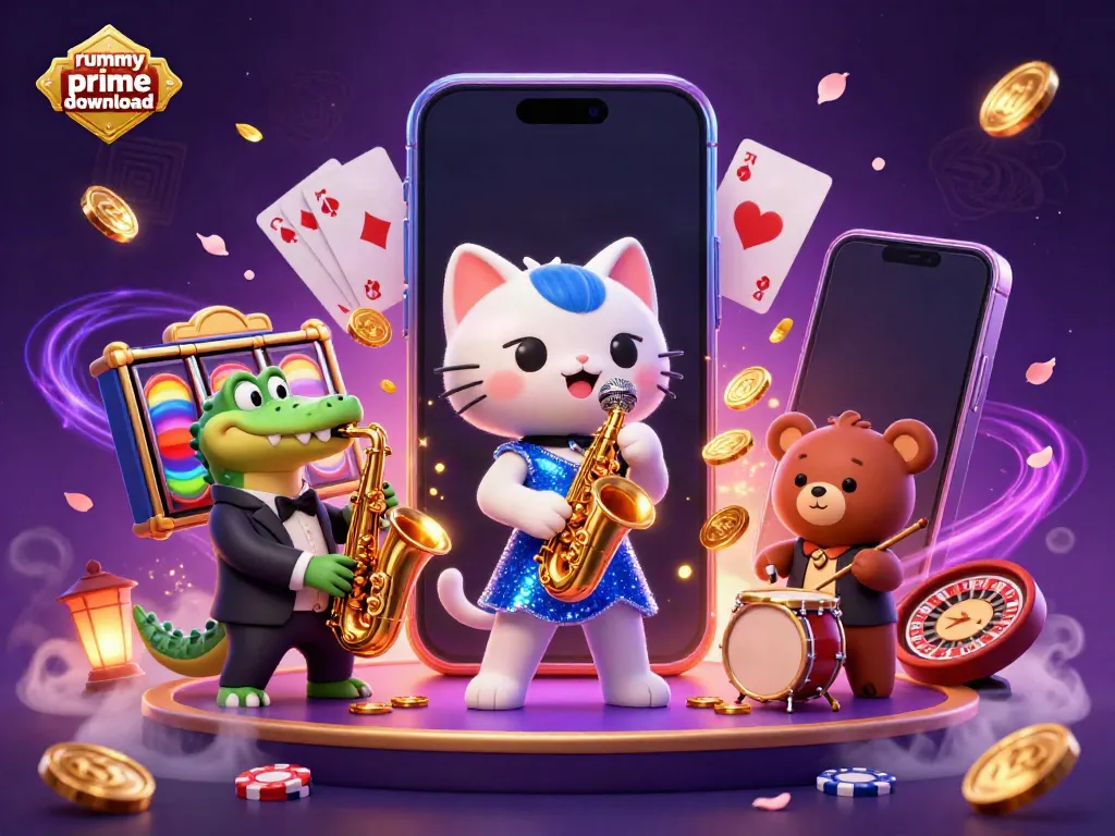 Experience the excitement of rummy prime download with vibrant characters and dynamic gaming elements.